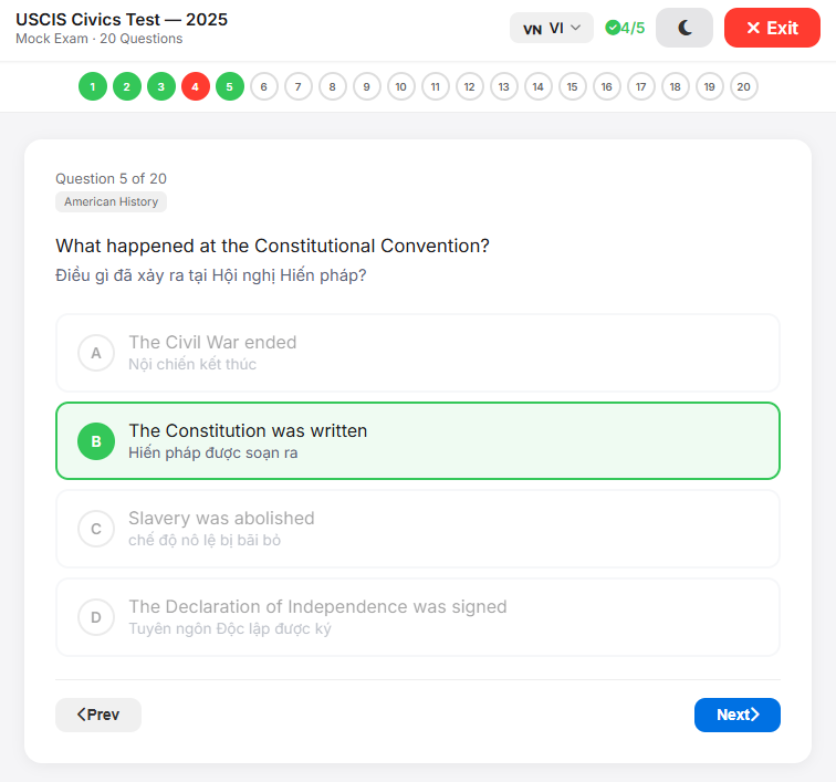 USCIS Mock Exam in Tiếng Việt